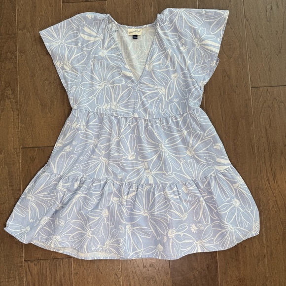 Universal Thread Dresses & Skirts - Flirty Floral Blue and White Linen-Blend Mini Dress with Ruffles